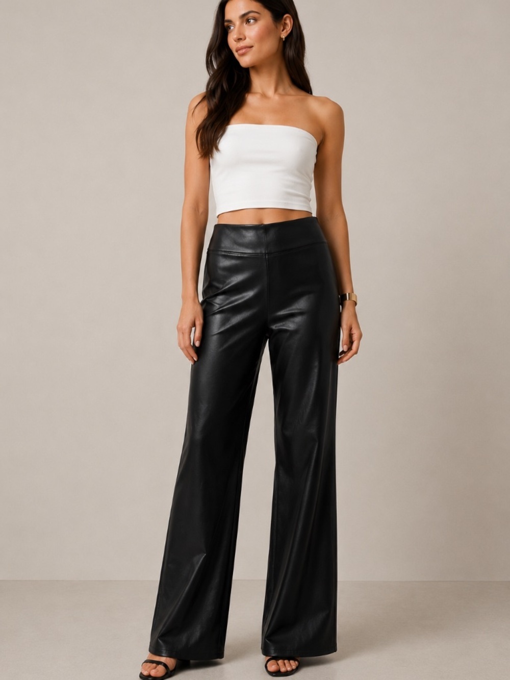 Aeropostale Faux Leather Pants Women's Large Black High Rise Wide Leg